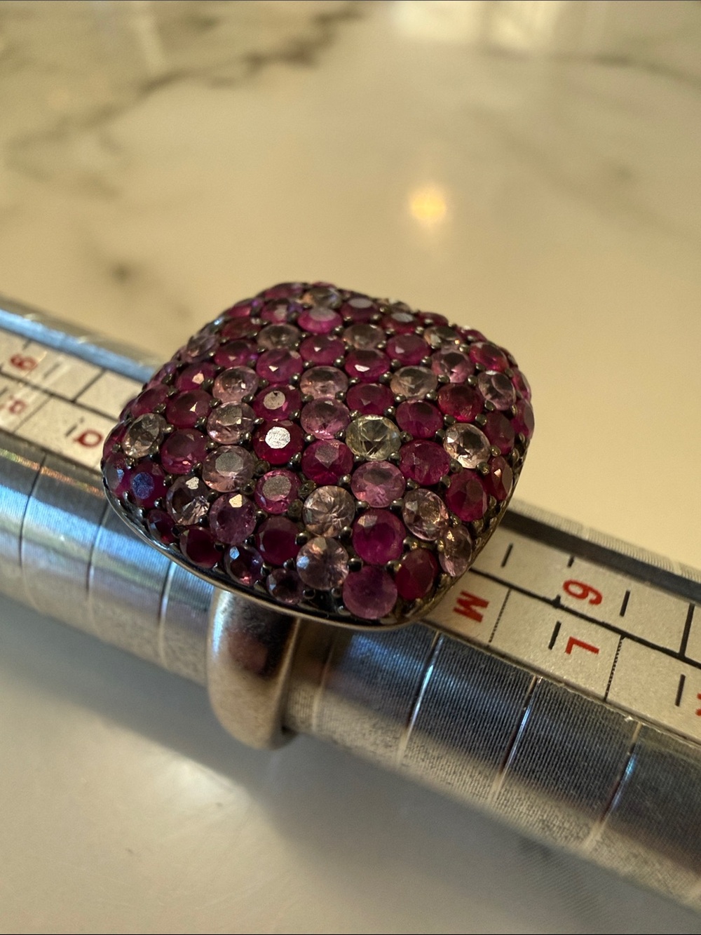 Effy silver and pink sapphire splash cocktail ring, size 7